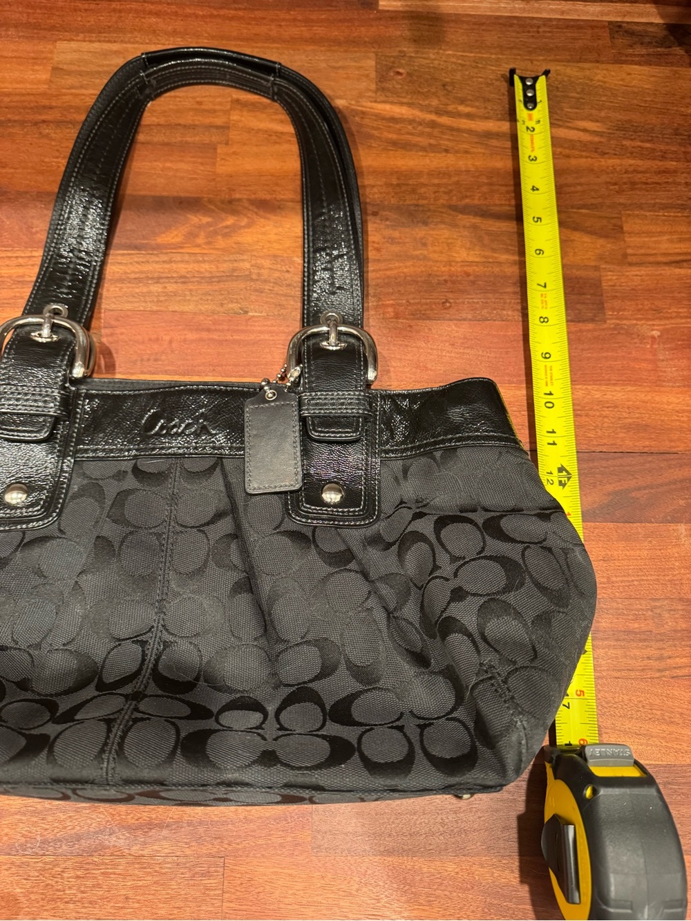 Coach Black Signature Canvas Shoulder Bag with Leather Trim - Picture 6 of 6